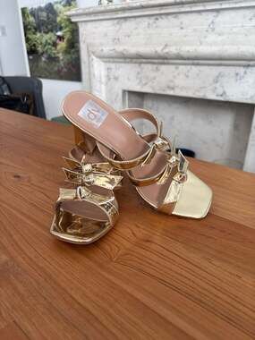 DV by Dolce Vita Gold Triple Bow Strappy Heeled Mules